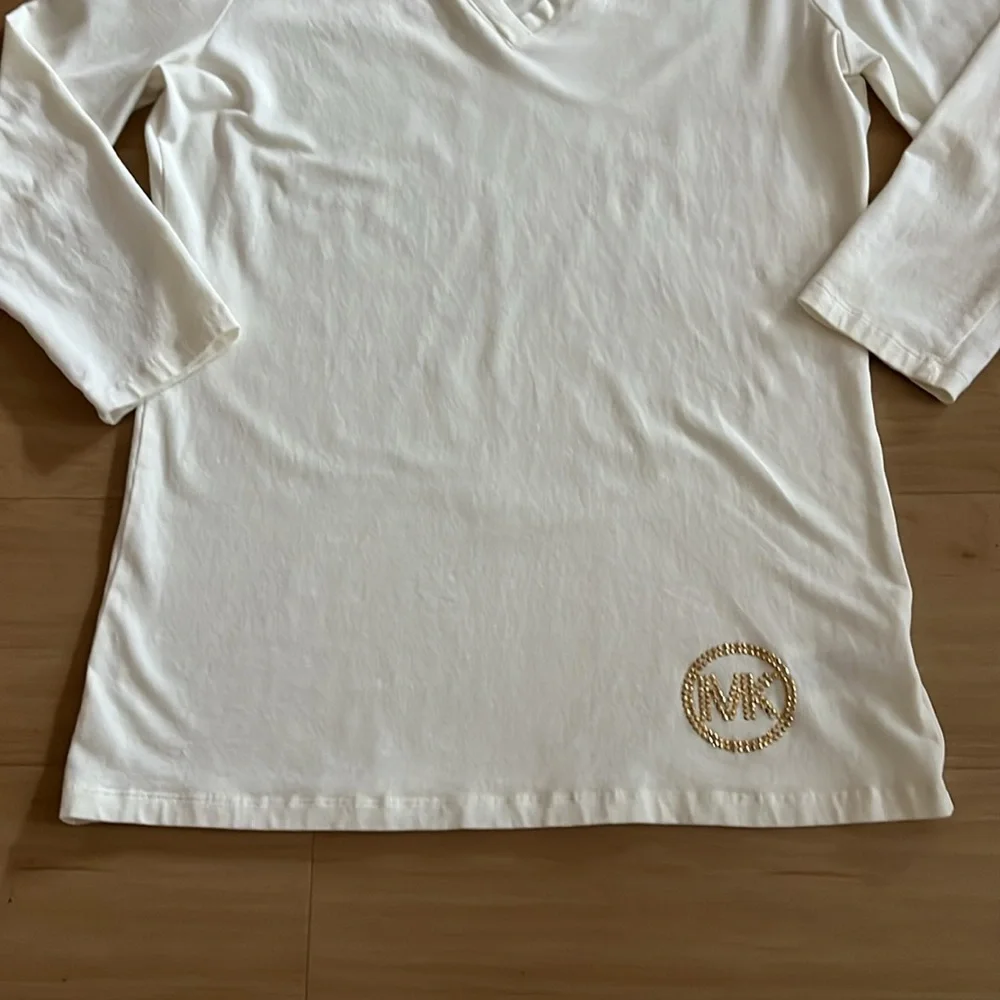 MICHAEL KORS CREAM 3/4SLEEN V-NECK TOP COTTON SPANDEX BLEND LIGHTWEIGHT MEDIUM